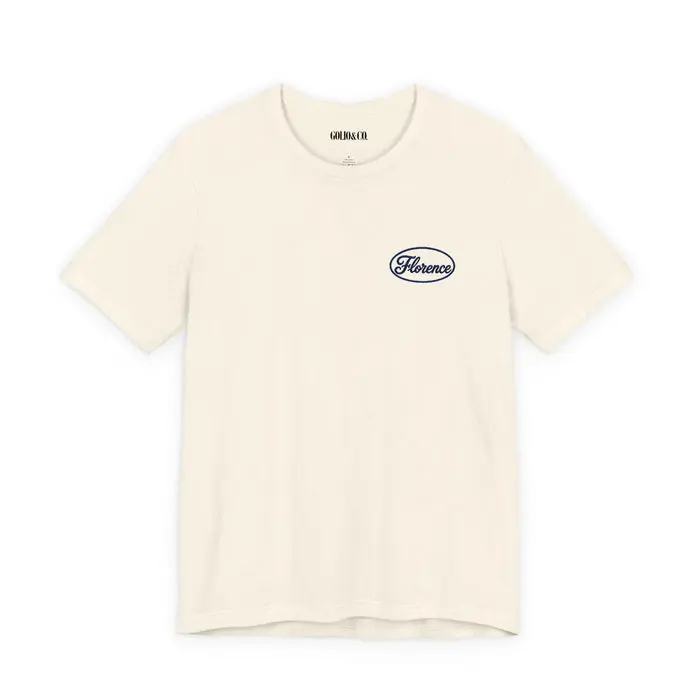 Embroidered Retro 'Florence' Script T-Shirt — Cream Chest Logo Tee