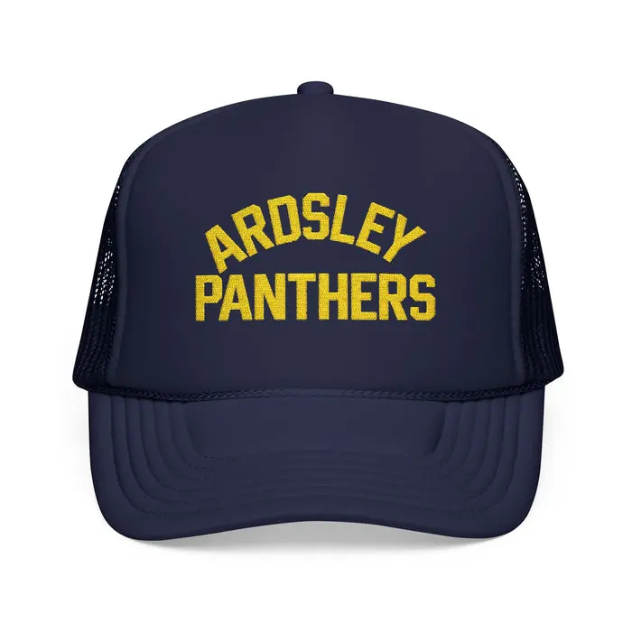Ardsley Panthers Trucker Hat — Navy Foam Mesh Cap with Yellow Chenille Text