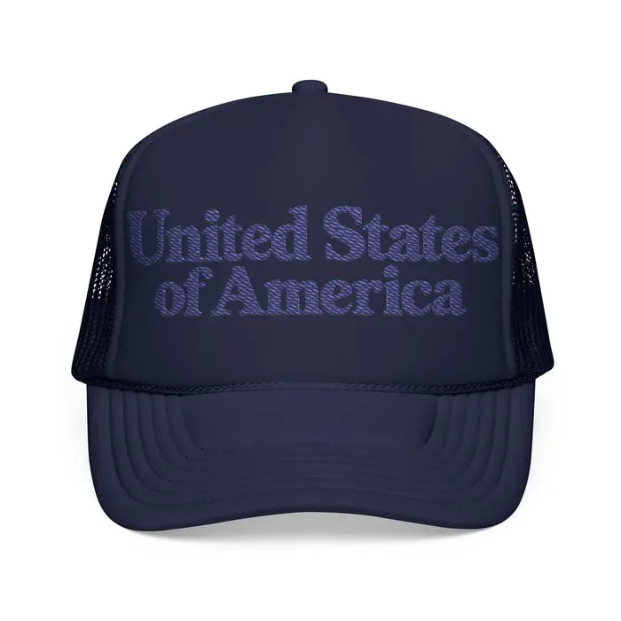 United States of America Foam Trucker Hat — Navy Mesh Cap