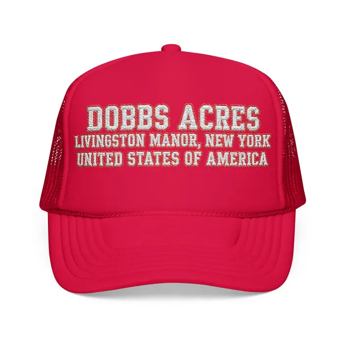 Red Dobbs Acres Trucker Hat — Livingston Manor, New York Vintage Foam Cap