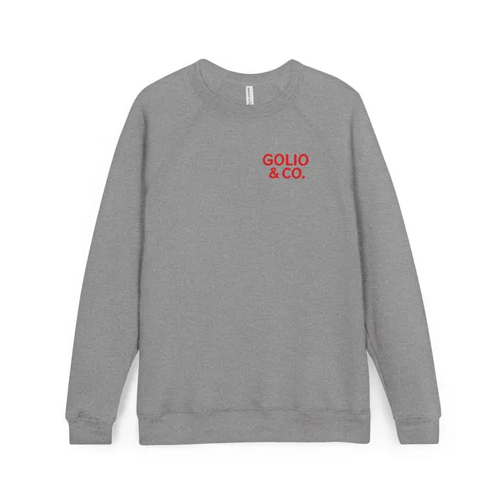 Dobbs Acres Raglan Sweatshirt — Minimal Red Stencil Logo Crewneck